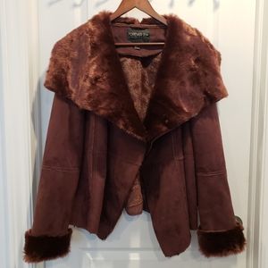 Maroon Faux Suede Fur Jacket
